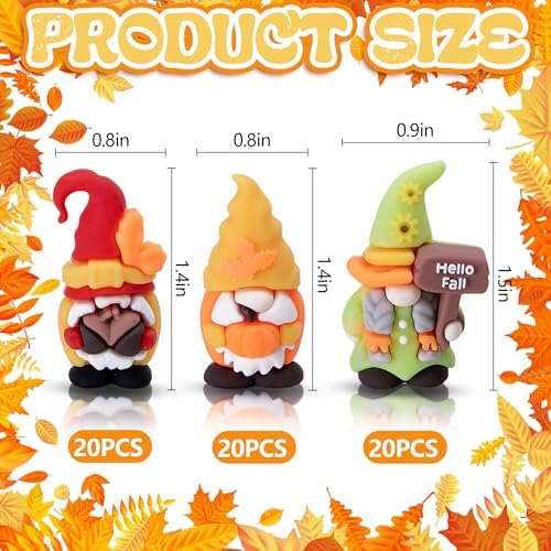 60 Pcs Fall Mini Gnomes Figurines, Thanksgiving Miniature Gnome Ornaments
