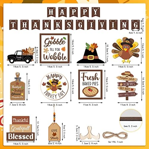 Tatuo 27 Pcs Fall Thanksgiving Tiered Tray Decoration Turkey Thanksgiving Table Decoration Fall Farmhouse Rustic Wooden Sign Truck Turkey Baked Pies Autumn Home Kitchen Decorative Tray