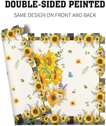 Sunflower Placemats Set of 4 18x12 Inch Summer Fruit Black and White Buffalo Plaid Linen Place Mats Heat-Resistant Washable Wipeable Yellow Floral Table Mat for Kitchen Dining Room Dinner Table Decor