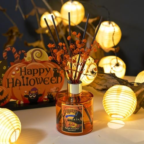 COCORRÍNA Reed Diffuser - Spiced Pumpkin 6.7 fl oz Scented Diffuser with 8 Sticks Home Fragrance Bathroom Shelf Decor