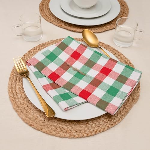 Blue Needles Gingham Buffalo Plaid Cotton Dinner Napkins Set of 12-18"x18"