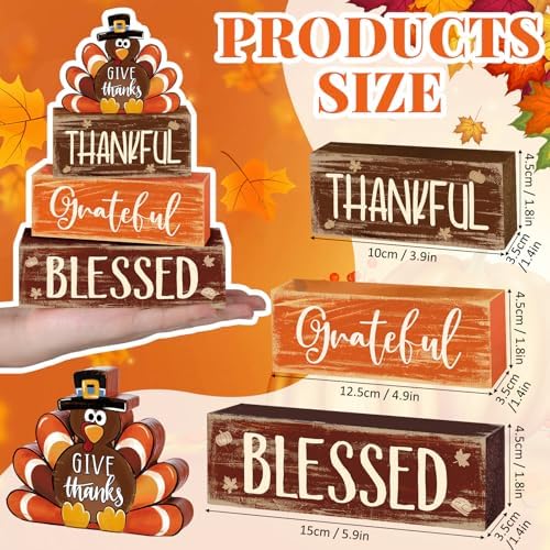 4 Pcs Fall Thanksgiving Decor for Home Funny Turkey Wooden Signs with Hat