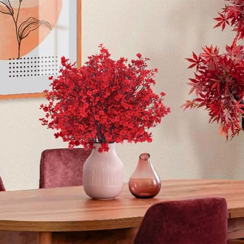 5 Pcs Fake Flowers, Real Touch Babys Breath Artificial Flowers, Red