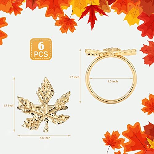 KESOTE Fall Thanksgiving Napkin Rings Set of 6, Gold