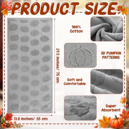 Mindsoft 2 Pcs Fall Hand Towels 3D Pumpkin Jacquard,Light Gray