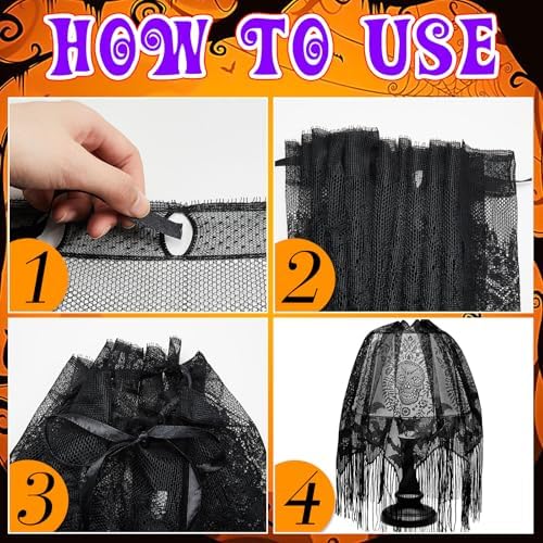 Baquler 3 Pcs Halloween Lamp Shade Cover, Black Lace Bat Skull Gothic Decor