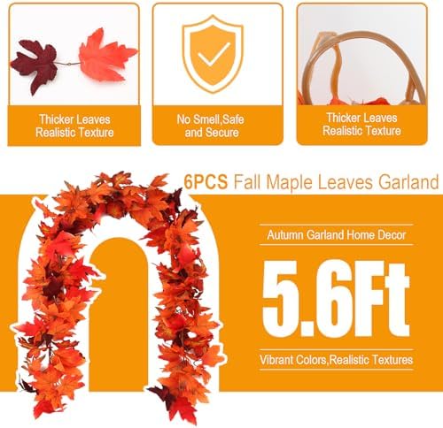 Joyhalo 6 Pack Fall Garland with Red Leaves