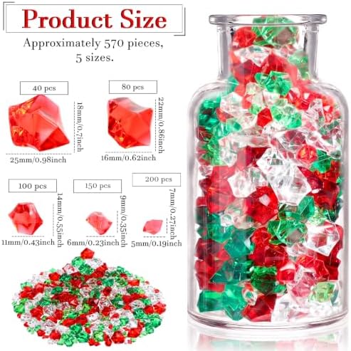 Syhood 570 Pcs Red, Green Clear Acrylic Gems Christmas Plastic Crystals