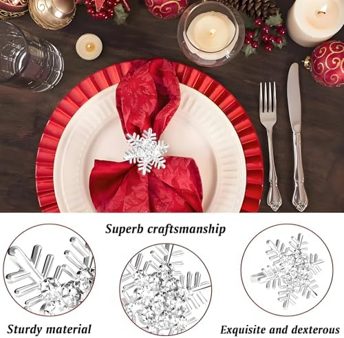 Christmas Silver Napkin Rings Set of 6, Metal Winter Snowflake Napkin Holders Wedding Dinner Home Table Decors Winter Decorations Christmas Decors