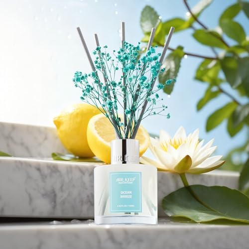 Airkeep Reed Diffuser Set,3.38 fl oz (100 ml) - Ocean Breeze Oil Diffusers with 8 Reed Sticks, Home Fragrance Reed