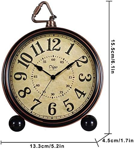 Maxspace 5.5 inch Black European Style Retro Silent Desk Alarm Clock Non-Ticking Whisper Battery Operated, HD Glass