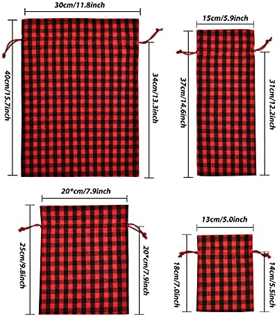 XCFWin 12 Pack Of Christmas Gift Bags With Drawstring Reusable Designs For Christmas Party Supplies Favors (red and black, mixed size)