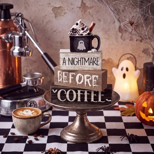 Lineshading 4 Pcs Halloween Farmhouse Tabletop Decor, Ghost Mug Topper