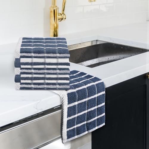 Urban Villa Kitchen Towels Cotton Dish Towels 12”x12” (Set of 6) Blue White