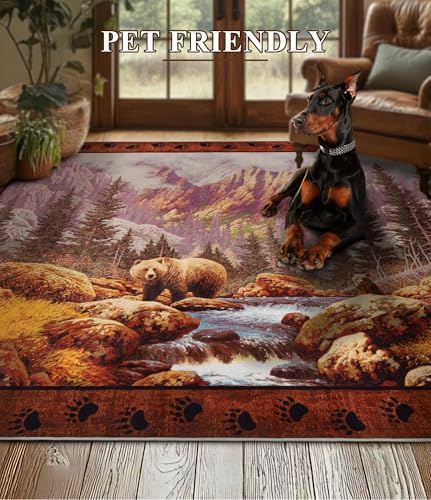 YIHOUSE 8x10 Mountain Bear Area Rugs for Living Room