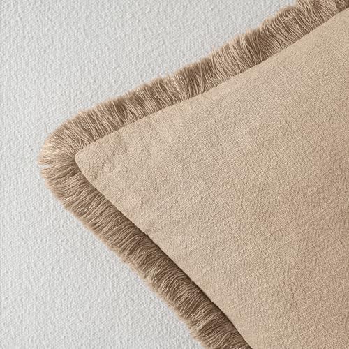 MIULEE Boho Linen Fringe Decorative Euro Throw Pillow Covers Camel 26x26