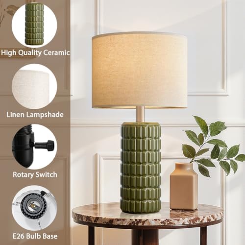 Seealle 23" Modern Ceramic Table Lamps Set of 2, Lamps for Bedroom, Green