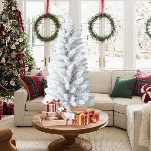 4ft Artificial Christmas Tree, Mini Xmas Pine Tree with 4-Leg Stable Plastic Base, Small Tabletop Christmas Tree for Home Office Holiday Party Indoor Decoration