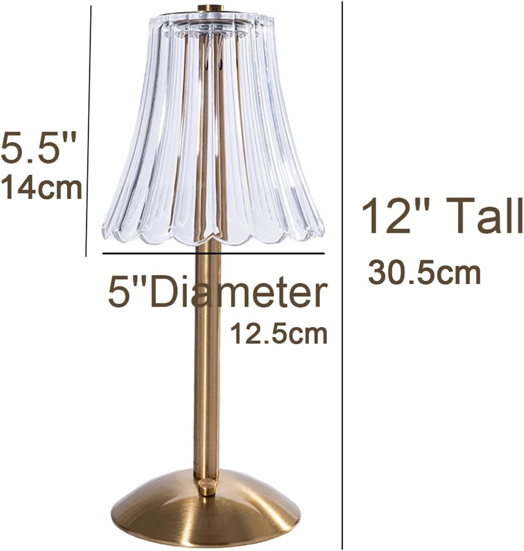 HEQET Cordless Table Lamps for Home,Table,Dining Room, Gold Rechargeable Lamps, USB Charge 12'' Tall LED Brass Portable