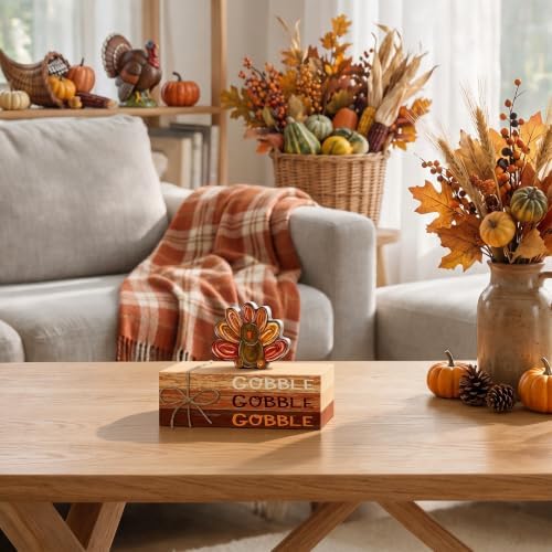 Smile Thanksgiving Wooden Decor Indoor Turkey Gobble Faux Books Bundle