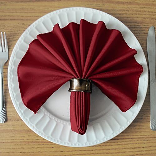 TableLinensforLess Pack of 6, Maroon/Dark Green Christmas Cloth Napkins, Size 20in.x 20in. Polyester Poplin Napkins with Hemmed Edges, Machine Washable Napkins Ideal for Parties, Weddings and Dinner