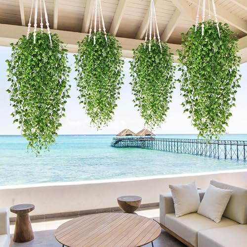 Waipfaru 4Pcs Artificial Hanging Plants, Fake Vines Boston Ivy