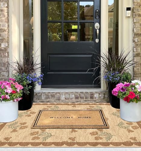 3x5 Floral Entry Rug - Small Washable Indoor Outdoor Mats for Front Door Non-Slip Jute-Look Porch Rug Boho Tan