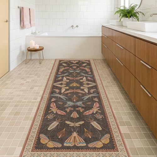 Hazo Haus Long Runner Rug 2'6"x10', Washable Non Slip Carpet for Hallway, Kitchen Floor & Entryway, Orange Brown