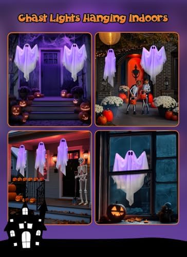 Brightown Halloween Hanging Light up Ghost Decoration, Purple