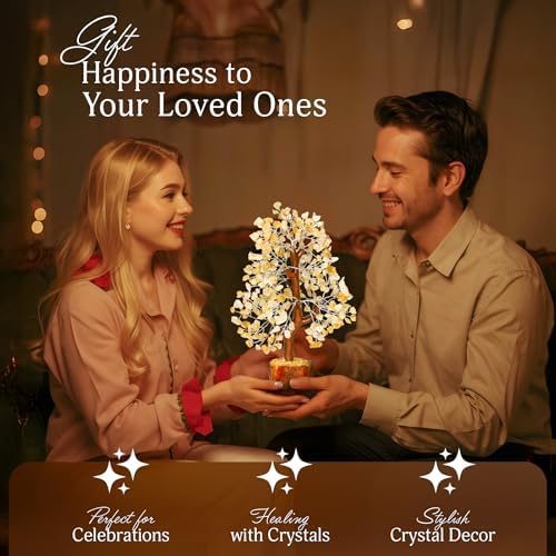 YATSKIA Citrine Crystal Tree | Natural Crystal Money Tree Desk Decor | Crystal Tree of Life | Shelf Decor for Bedroom
