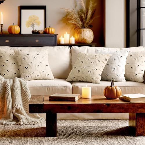 MIULEE Beige Halloween Pillow Covers Cute Ghost Decor Set of 2 18x18