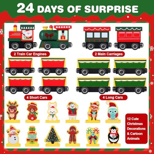 Toddler Advent Calendar 2026, 24pcs Magnetic Wooden Animal Train Set Christmas Advent Calendar 2026 for Kids, Countdown Calendar Gifts Montessori Train Stocking Stuffer for Toddlers, Boys and Girls