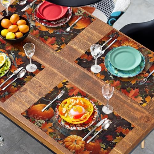 Pumpkin Maple Leaf Bird Fall Placemats Set of 4 Autumn Thanksgiving Seasonal Holiday Harvest Linen Table Mats Orange Brown Washable Place Mats for Party Kitchen Dining Outdoor Indoor Decor