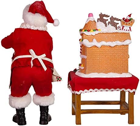 Kurt Adler 10.5-Inch Battery-Operated Fabriche Santa Decorating LED Gingerbread House Table Piece (JEL1203)