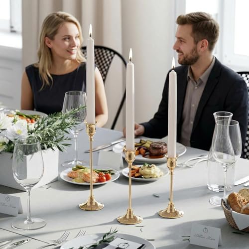 NLBTW French Gold Candlestick Holders, Metal Taper Candle Holder, Set of 3