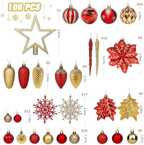 SHareconn 106 PCS Christmas Ball Ornaments for Christmas Tree Decorations