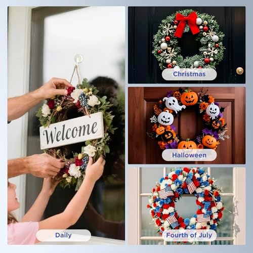 OUTXE Wreath Hanger for Front Door, Upgraded Suction Cup Reef Hook