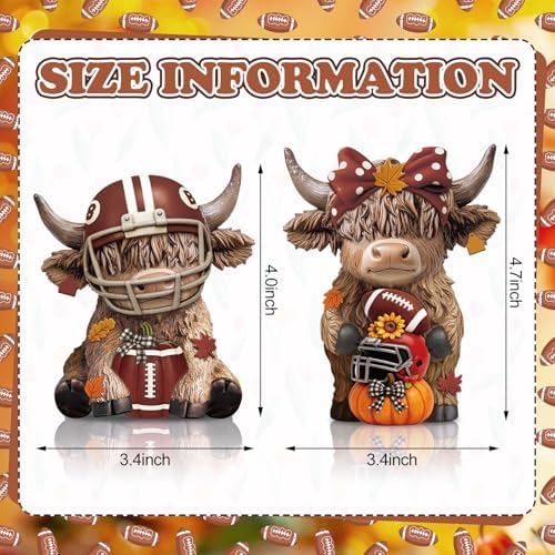 Karenhi 2 Pcs Highland Cow Figurines Fall Football Tabletop Decorations