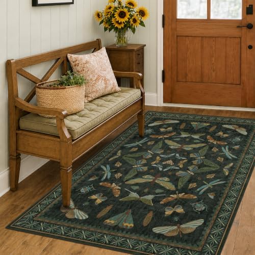 Dark Green 4x6 Washable Area Rug for Living Room, Bedroom, Large Entryway, Kitchen, Ultra Soft Non Slip Stain