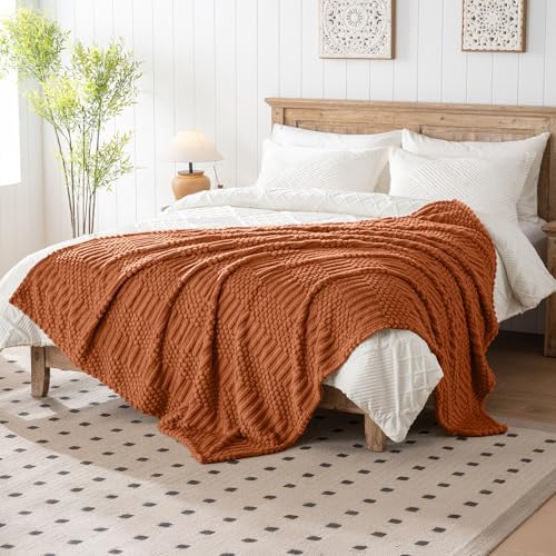 90x104 Inch Rust King Bed Blanket - Soft & Fluffy Fleece, Cute & Aesthetic, Perfect for Sofa, Couch, Bed, Living Room &