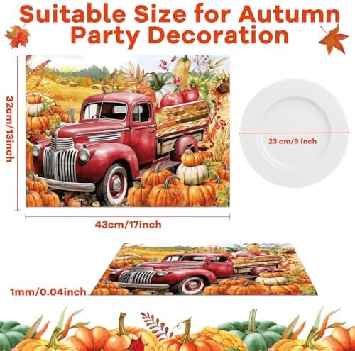 Fall Placemats Set of 6 Thanksgiving Pumpkin Plastic Table Mat 17×13×0.04in