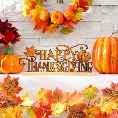Cinnvoice 11.8 Inch Happy Thanksgiving Sign, Metal Pumpkin Maple Decor