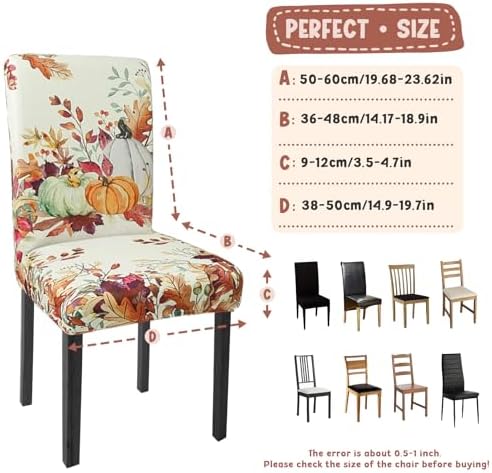 Fall Chair Covers Set of 6 Pumpkin Maple Leaves Stretch Parsons Slipcovers