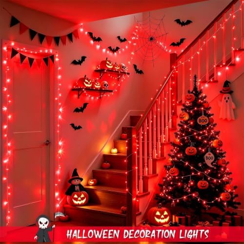 JMEXSUSS 66ft 200 LED Red Halloween Indoor Outdoor String Lights Plug in