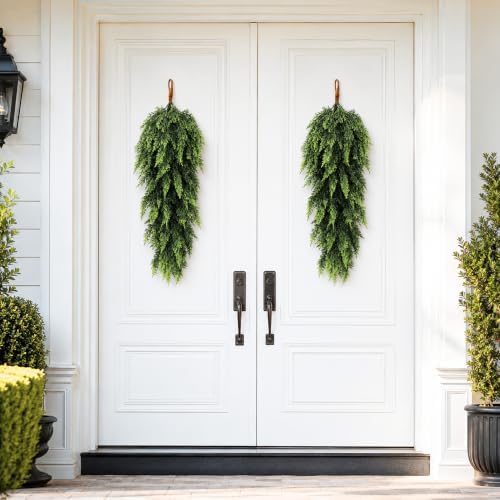 2 Pcs 32'' Artificial Christmas Teardrop Swag, Faux Greenery Door Swag