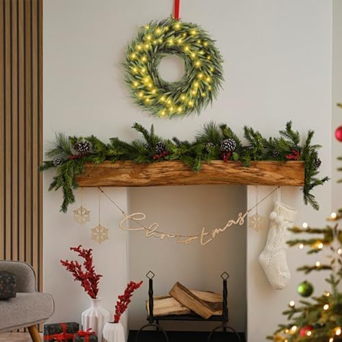 Norfolk Pine Christmas Wreath for Front Door Decoration, 26 in