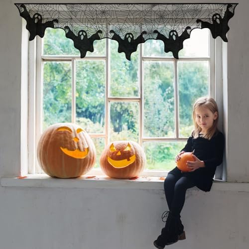 AerWo Halloween Decorations Indoor Ghost Spiderweb Fireplace Mantel Scarf