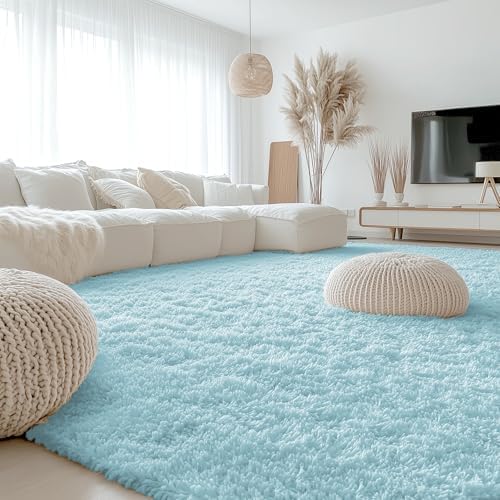 OLANLY 9x12 Machine Washable Large Area Rugs for Living Room, Bedroom, Soft Fluffy Shaggy Bedside Rug, Indoor Floor