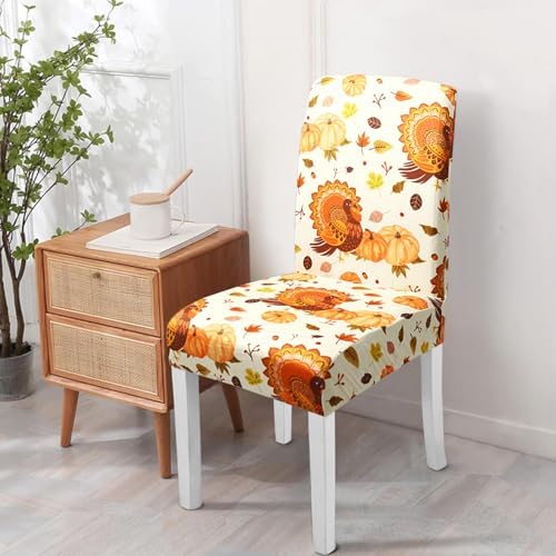 Fall Thanksgiving Chair Covers Covers Set of 6,Pumpkin Turkey Dining Chair Protectors, Elastic Removable Washable Dining Chair Covers for Fall Thanksgiving Kitchen Dining Room Holiday Decorations