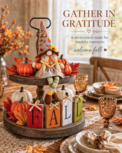 Fall Decor Tiered Tray Set of 65, Rustic Farmhouse Centerpieces for Tables
